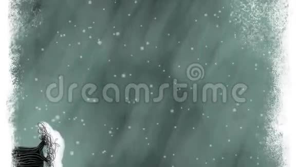 动画圣诞艺术标题背景与树木和雪人视频的预览图