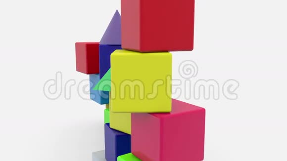 在白色上有不同颜色屋顶的玩具立方体视频的预览图