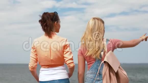 少女或朋友在海边散步视频的预览图