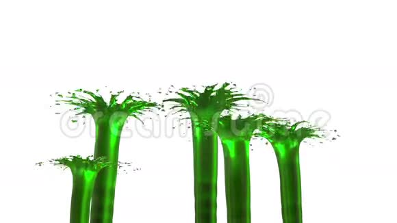 美丽的喷泉喷出的液体就像绿色的果汁喷泉中有许多液体高3D渲染非常视频的预览图