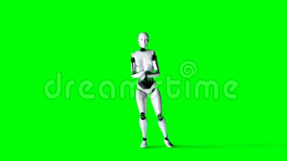 未来派人形女性机器人在跳舞真实的运动和反射4K绿屏镜头视频的预览图