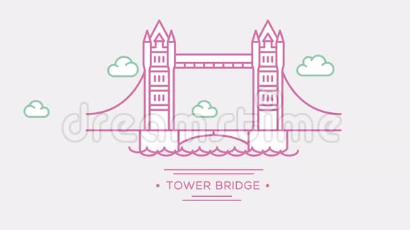 伦敦塔桥部分的集合动画勾勒地标4K镜头视频的预览图