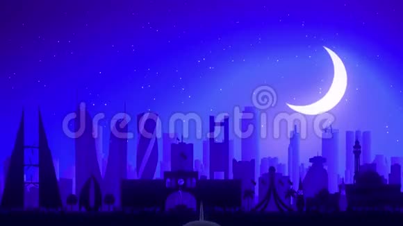 麦纳麦市巴林航空公司飞机起飞月夜蓝天旅行视频的预览图