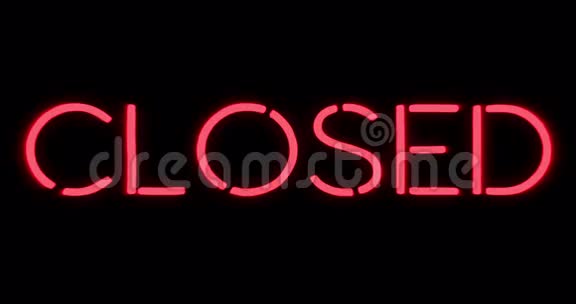 黑色背景上闪烁的红色霓虹灯标志关闭餐厅酒吧标志视频的预览图
