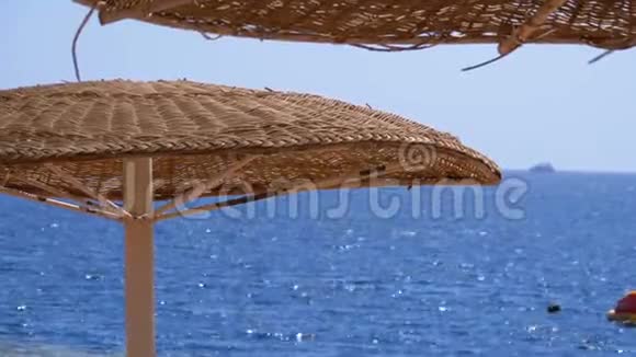 埃及空海滩海上背景伞视频的预览图