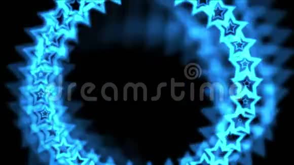 由光环洞隧道组成的4k蓝色恒星抽象的VJ背景视频的预览图