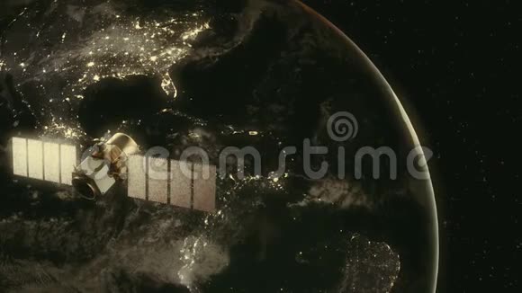 地球轨道上的现代卫星视频的预览图