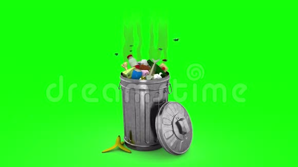 臭垃圾桶3D动画绿色屏幕可循环视频的预览图