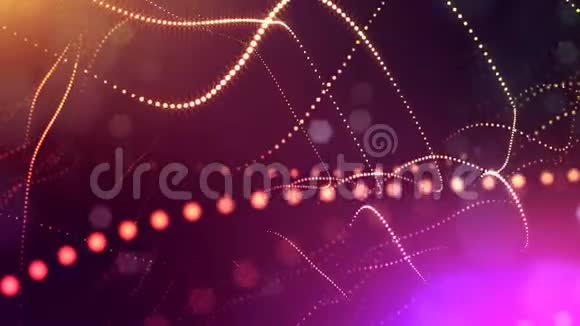 三维多色背景与奇妙的发光粒子具有景深光效的三维立体动画视频的预览图