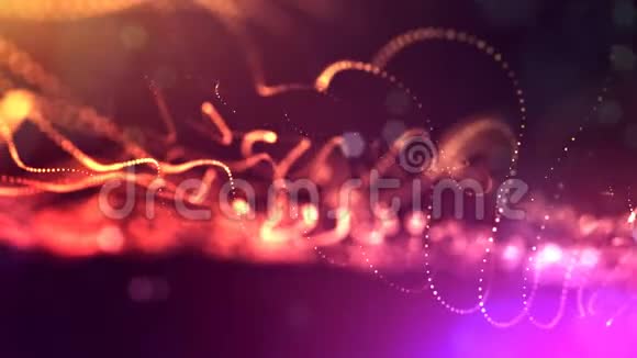三维多色背景与奇妙的发光粒子具有景深光效的三维立体动画视频的预览图