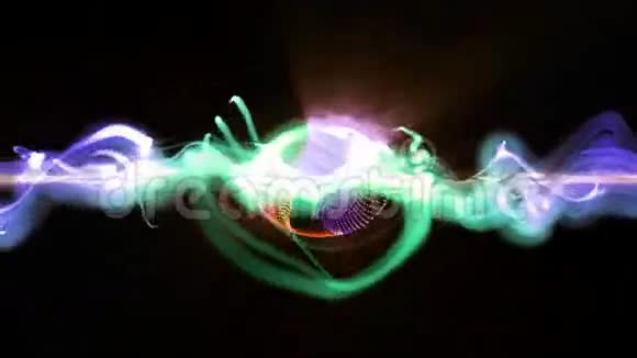 迪斯科舞蹈音乐中的抽象运动背景闪亮的灯光声波几何形状能量和闪闪发光的元素粒子视频的预览图