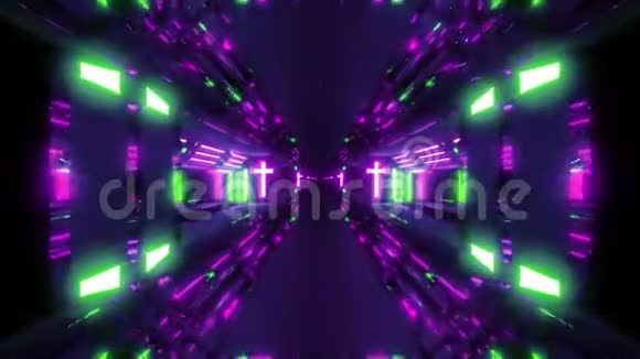 启发式科幻隧道与神圣基督教发光交叉三维插图现场壁纸运动背景vj视频的预览图