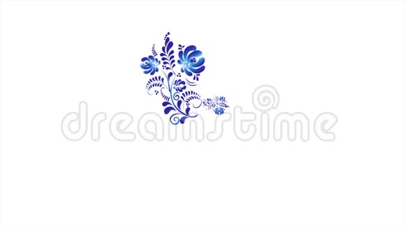 白色背景上的霍克洛马蓝白色背景上的霍克洛马蓝动画俄罗斯霍克洛马的复古风格视频的预览图