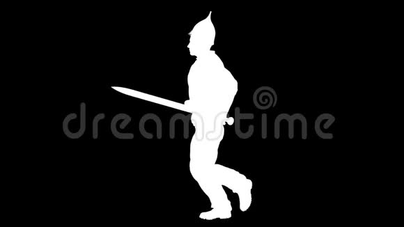 一个带着剑奔跑的战士的剪影阿尔法频道全高清视频的预览图