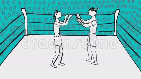 两名泰国拳击手在卡通动画上打架视频的预览图