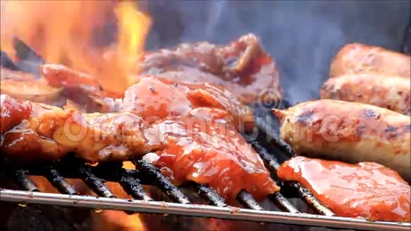 烧烤烧烤架上的猪肉视频的预览图