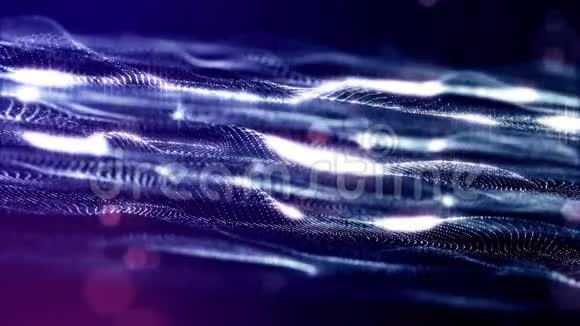 带有辉光粒子的三维渲染循环科幻动画形成滚动字符串结构像深蓝色一样的无缝镜头视频的预览图