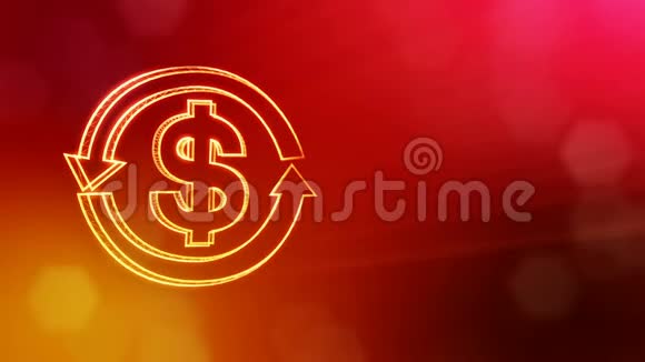 圆箭徽上的美元标志发光粒子的金融背景3D无缝动画深度视频的预览图