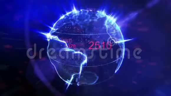 旋转地球和飞行数字技术背景回路视频的预览图