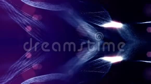 带有辉光粒子的三维渲染循环科幻动画形成滚动字符串结构像深蓝色一样的无缝镜头视频的预览图