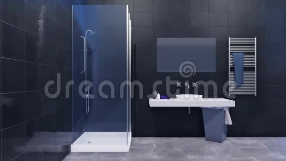 极简主义黑白浴室内部3D视频的预览图