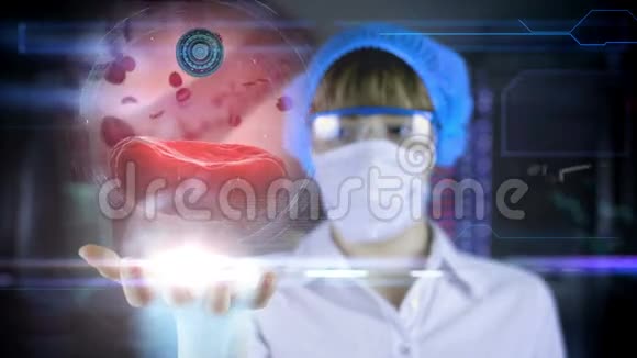 博士与未来的hud屏幕平板红细胞和纳米机器人未来的医学概念视频的预览图