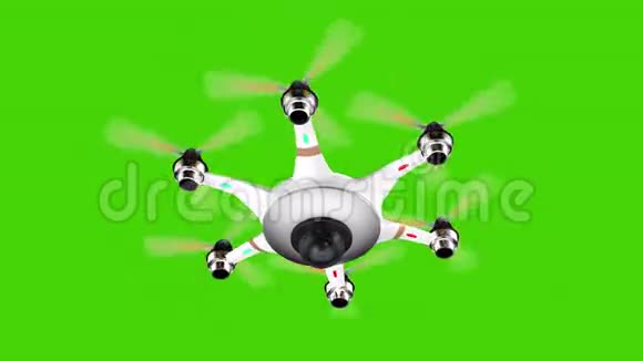 带着监控摄像头在绿色屏幕上飞行的无人机视频的预览图