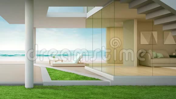 现代设计中带有海景客厅和露台的豪华海滨别墅视频的预览图