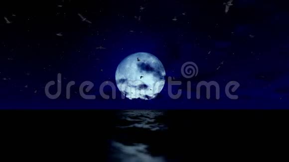 波涛汹涌的大海和时光流逝的云满月声音视频的预览图