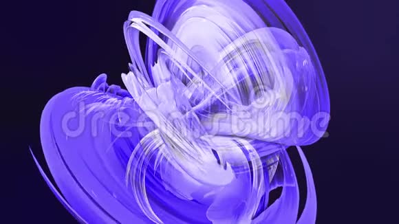 五颜六色的蓝色紫罗兰条纹在圆形形成扭转移动在一个圆圈无缝创意背景循环3d视频的预览图