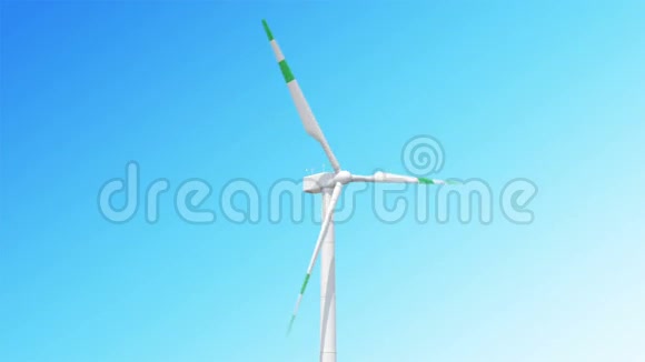天空背景上风力涡轮机的无缝循环三维动画与阿尔法香奈儿视频的预览图