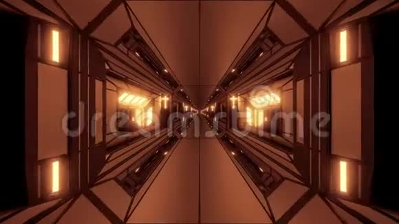 未来科幻幻想空间机库隧道走廊与神圣基督教发光十字3d插图现场壁纸视频的预览图