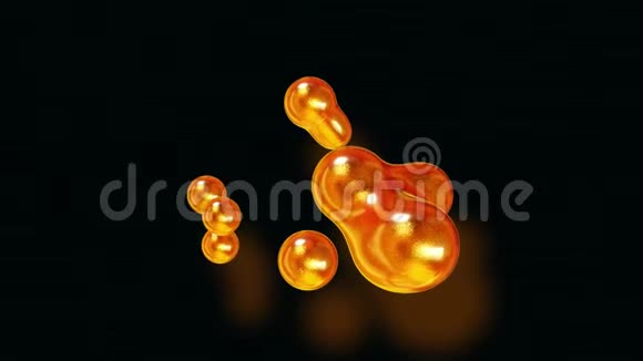 在金属球的抽象背景下仿佛玻璃滴或装满金火花的球体融合在一起视频的预览图
