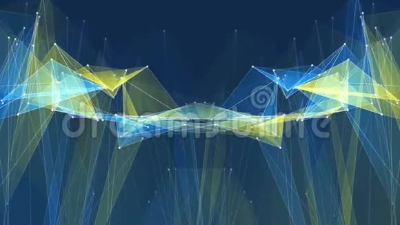 抽象对称蓝色黄色多边形形状网亮云动画背景新质量动态技术视频的预览图