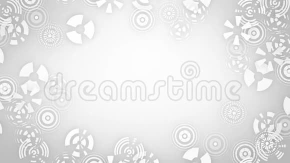 白色背景上的定型雪花抽象圆形动画高科技背景带圆圈视频的预览图