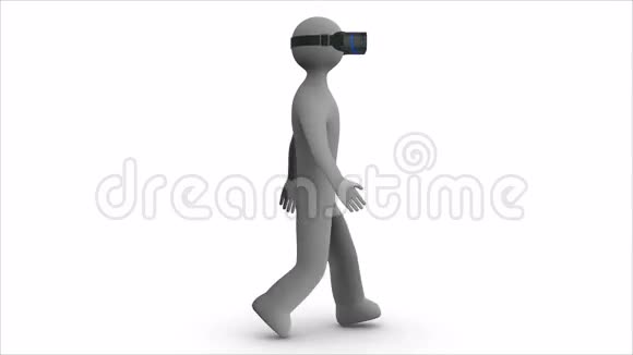 三维人在虚拟现实耳机中行走阿尔法冰铜循环视频的预览图