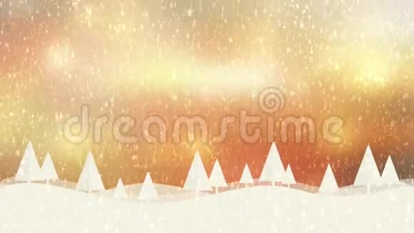雪和圣诞树高清1080金色背景视频的预览图