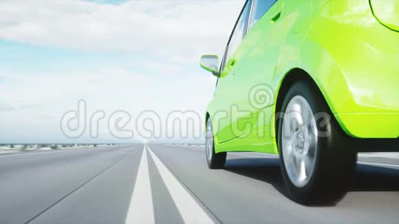 三维人模型电动绿色汽车三维模型拉德生态概念逼真的4K动画视频的预览图