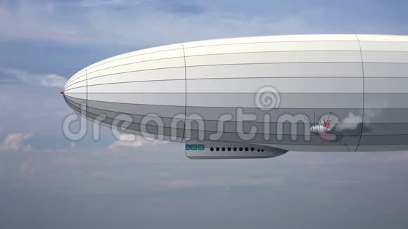 传说中巨大的齐柏林飞艇在天空与云定型化的飞行气球视频的预览图