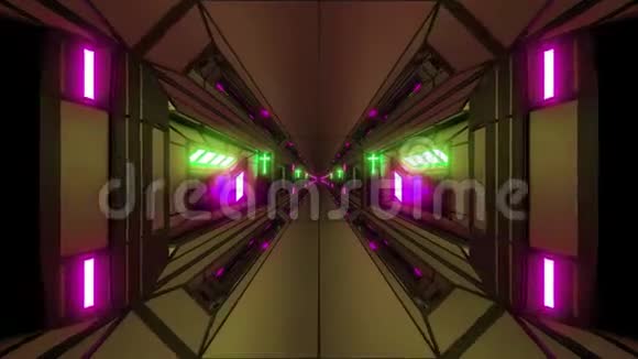 未来科幻幻想空间机库隧道走廊与神圣基督教发光十字3d插图现场壁纸视频的预览图