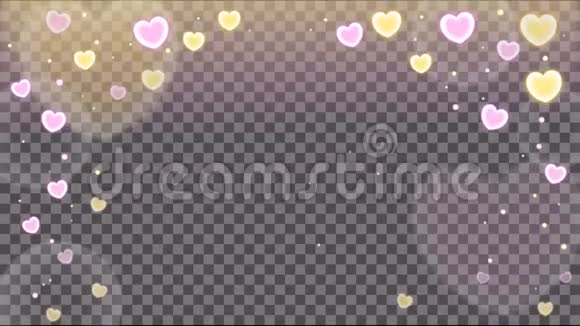 动画粉红色的心和黄色的心与空间的情人节和婚礼主题视频的预览图