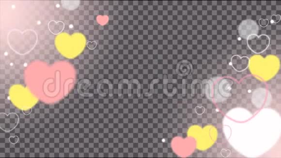 动画白心和粉红心与椭圆形状框架的情人节和婚礼主题粉红色的心和黄色的动画视频的预览图