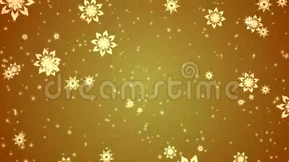 雪花和星星落在金色背景上的视频动画视频的预览图