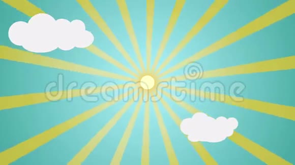 卡通太阳照亮蓝天与云背景为您的文字或标志视频的预览图
