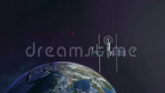 4K地球背景下飞入轨道的空间站视频的预览图