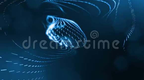 抽象的蓝色环形背景发光粒子如克里斯马斯花环暗成分振荡发光视频的预览图