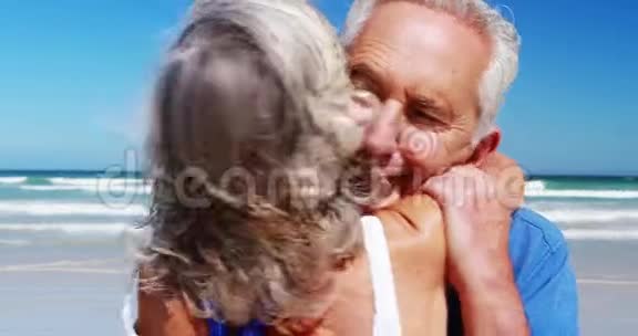 年长夫妇在海滩上互相拥抱视频的预览图