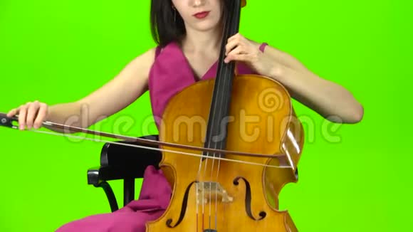 音乐家为小提琴的琴弦鞠躬绿色屏幕视频的预览图