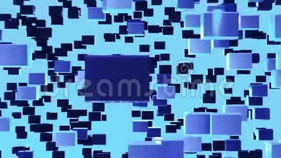 摘要循环动画背景的基础上蓝色立方体的晶体聚集和分解成一堵墙视频的预览图
