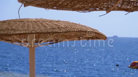 埃及空海滩海上背景伞视频的预览图